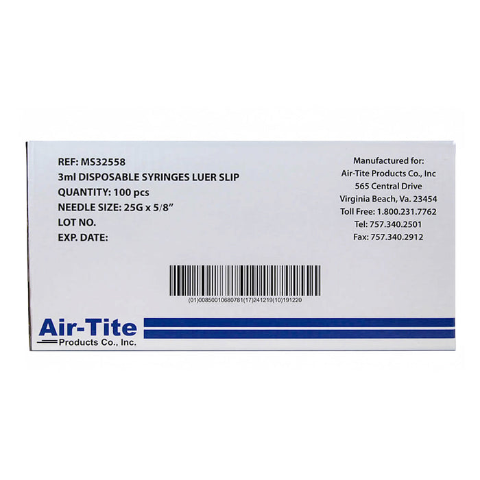 Air-Tite Luer Slip Syringes with Needles, 100 Count