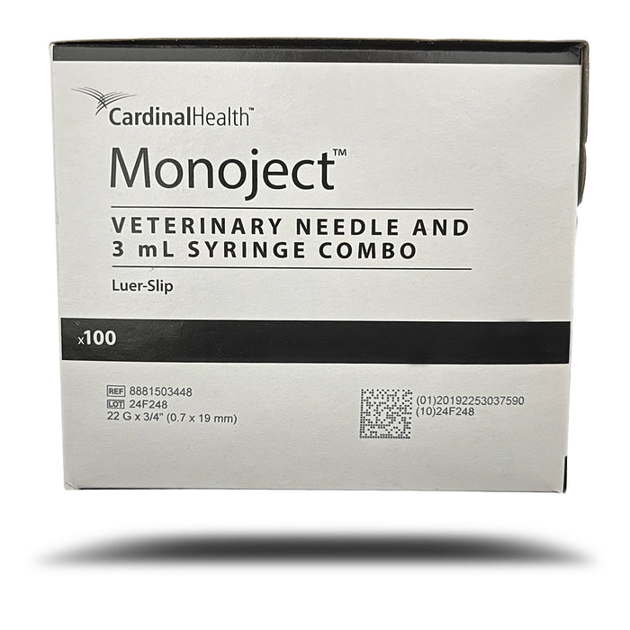 Monoject Syringes with Needles, 3 cc, LS with 22g x 3/4"