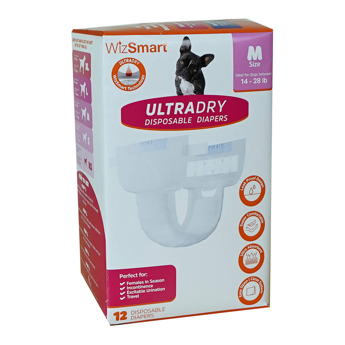 WizSmart UltraDry Disposable Diapers, 12ct Size Medium