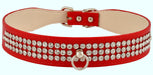 Faux Leather Dog Collar with Rhinestones - Red 18 in 