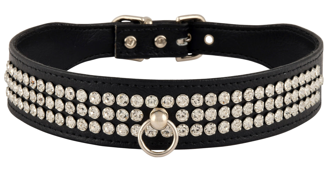 Faux Leather Dog Collar with Rhinestones - Black 20 in 