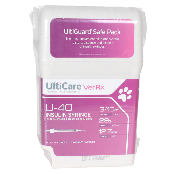 UltiCare U-40 Insulin Syringes with Sharps Container, 3/10cc, 29ga x ½', 100 ct - 