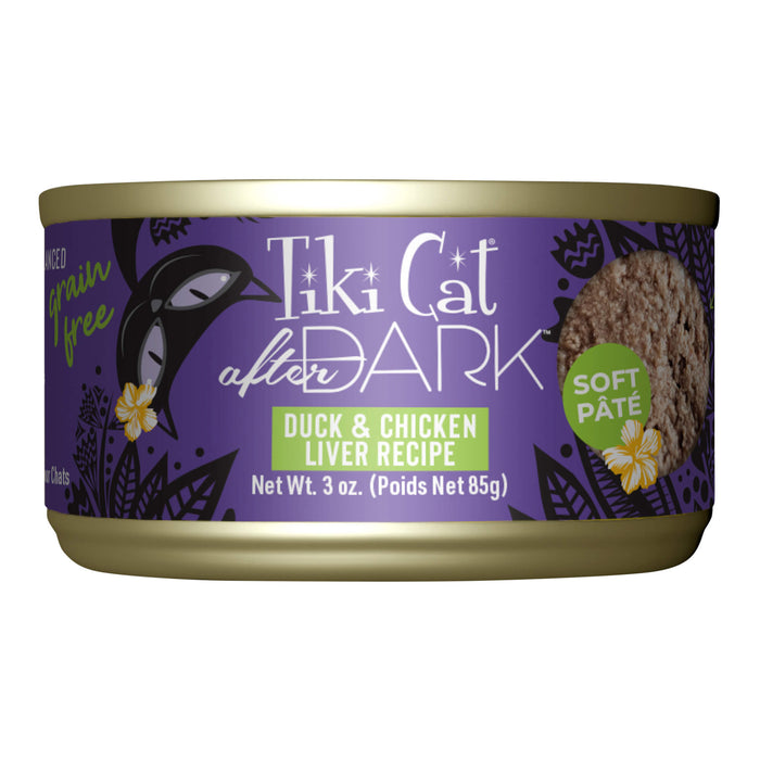 Tiki Cat After Dark Pate Wet Cat Food, Duck & Chicken Liver, 3 oz. Cans, 12 Count Size 3oz