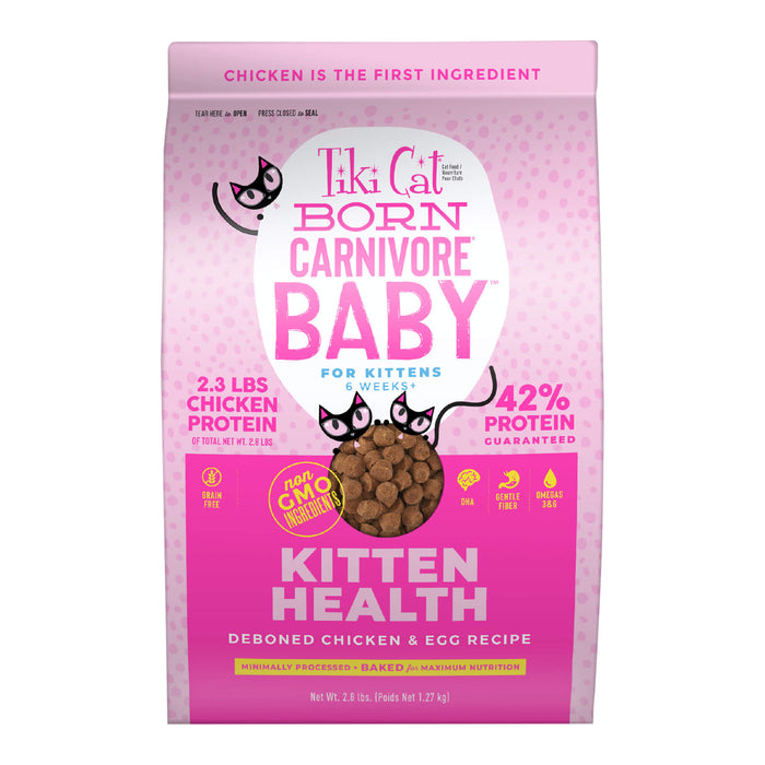 Tiki Cat Born Carnivore Baby Dry Kitten Food, Chicken & Egg, 2.8 lbs Bag Size 2.8lb