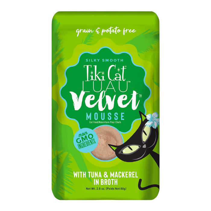 Tiki Cat Luau Velvet Mousse Wet Cat Food, Tuna & Mackerel, 2.8 oz. Pouch, 12 Count Size 2.8oz