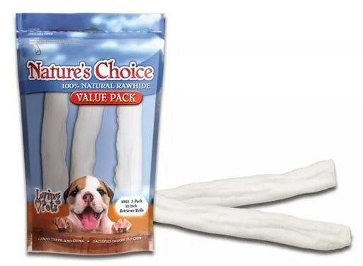 3pk 10' Nature's Choice White Rawhide Retriever Rolls - Jeffers - Dog Supplies > Dog Treats