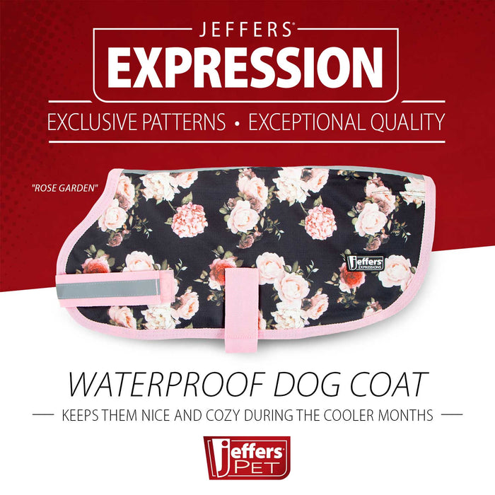 Jeffers Expression Waterproof Ripstop Dog Coat, Rose Garden