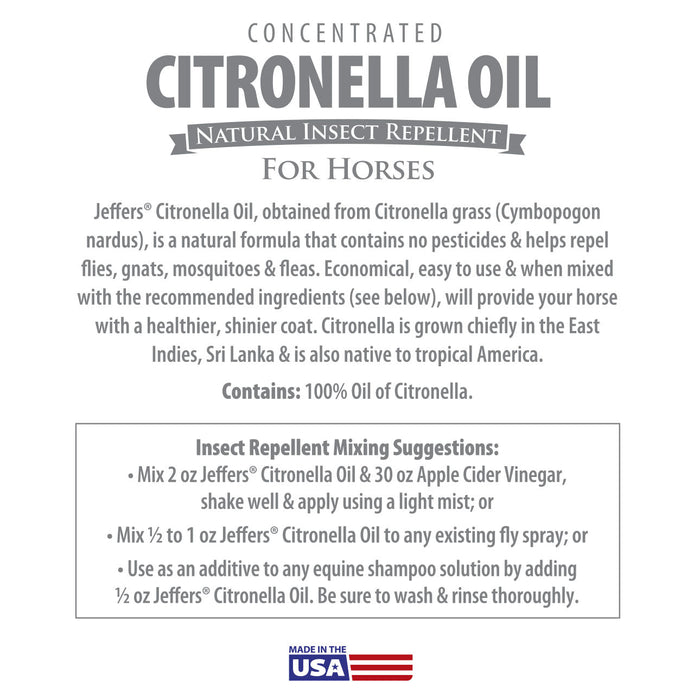 Jeffers Concentrated Citronella Oil Natural Insect Repellent, 8 oz