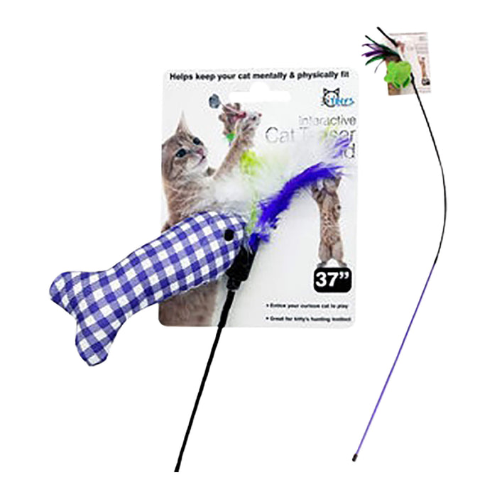 37 Cat Teaser Wand with Ribbon and Toy, Assorted Color Assorted