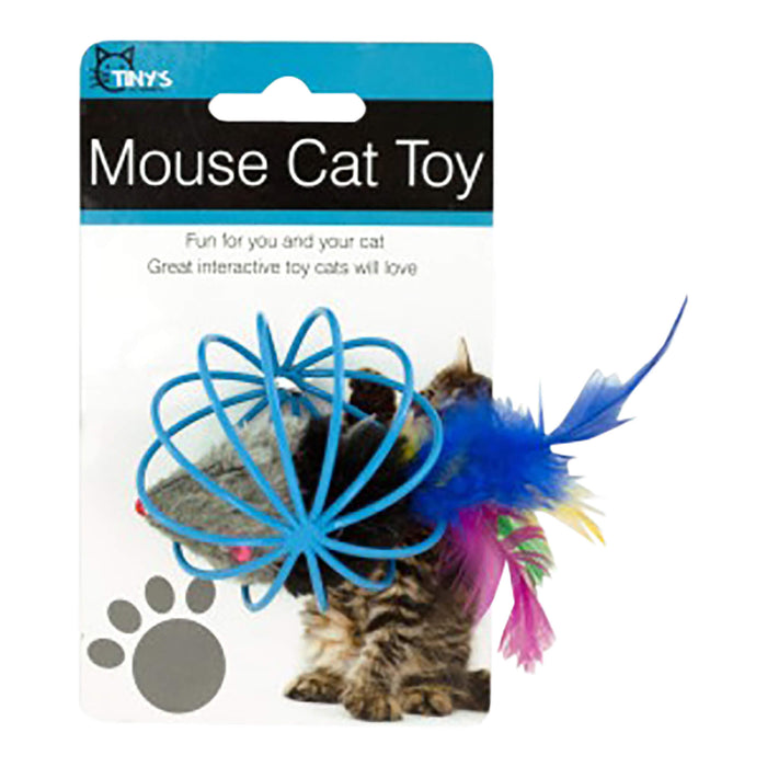 2.5 Feathered Mouse in Ball Cage Cat Toy, Assorted Color Assorted