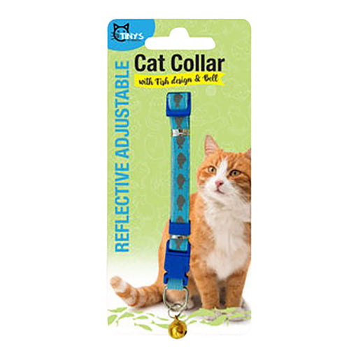 7-11 Reflective Adjustable Cat Collar with Fish Design and Bell, Assorted Colors Color Assorted