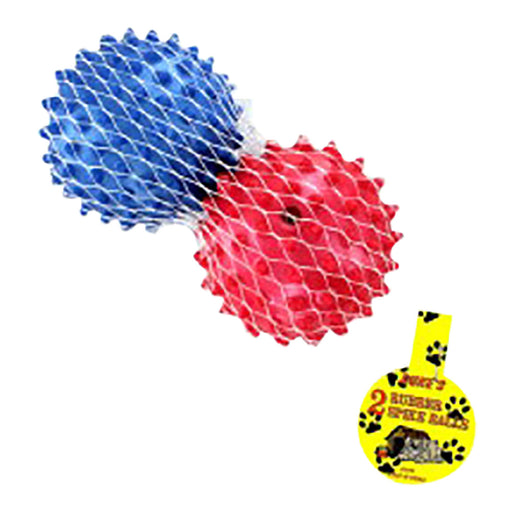 2-pack Rubber Spike Dog Balls, 3 Color Assorted