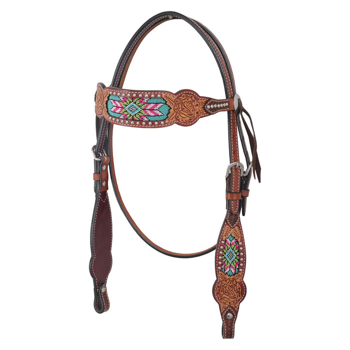 Rafter T Beaded Inlay Browband Headstall, Horse