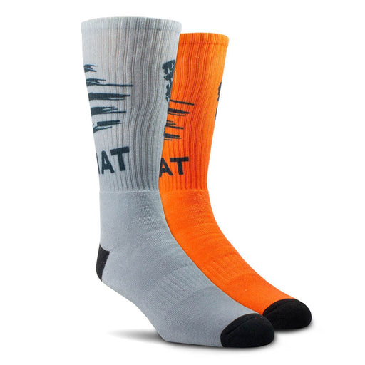 Ariat Patriot Graphic Crew Socks, 2 - Pair Pack, Gray/Orange - Jeffers - Men > Men's Caps, Belts, Buckles