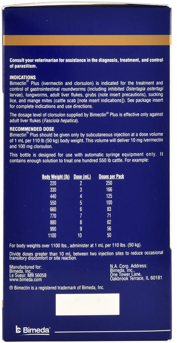 Bimectin Plus Injectable Cattle Wormer - Jeffers - Animal Health & Wellness > Medicine