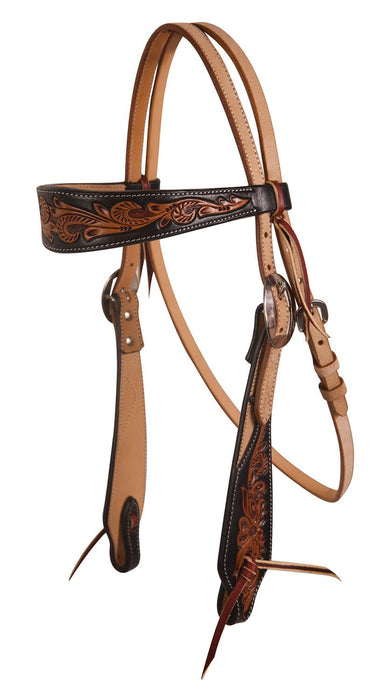 Black Floral Roughout Browband Headstall - Jeffers - Horse Supplies > Horse Tack > Bridles & Headstalls