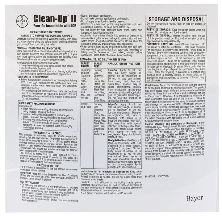 Clean - Up II Pour - On Insecticide with IGR - Jeffers - Animal Health & Wellness > Fly & Insect Control