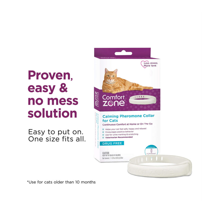 Comfort Zone Cat Calming Pheromone Collar, Anxiety & Stress Relief Aid, Breakaway Design, White - Jeffers - Animal & Pet Supplies > Pet Training Aids