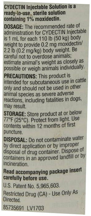 Cydectin Injectable Cattle Dewormer, 500 mL - Jeffers - Animal Health & Wellness > Medicine