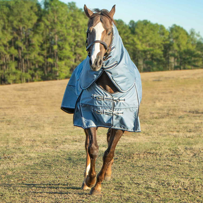 Jeffers Poplar Head Refuge 1200 Denier Turnout Blanket with Detachable Neck, 360 Gram, Hamilton Blue - Jeffers - Horse Supplies > Horse Blankets & Sheets