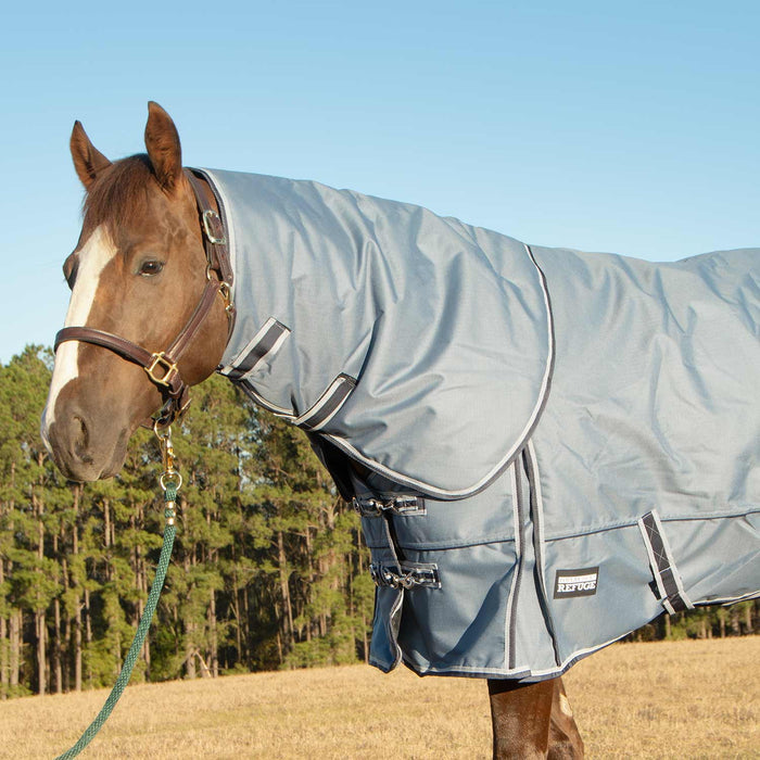 Jeffers Poplar Head Refuge 1200 Denier Turnout Blanket with Detachable Neck, 360 Gram, Hamilton Blue - Jeffers - Horse Supplies > Horse Blankets & Sheets