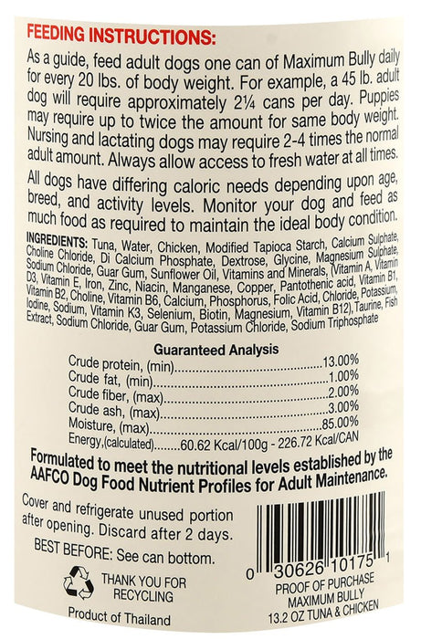 Maximum Bully Tuna & Shredded Chicken in Broth, 13.2 oz - Jeffers - Dog Supplies > Dog Food > Wet Dog Food