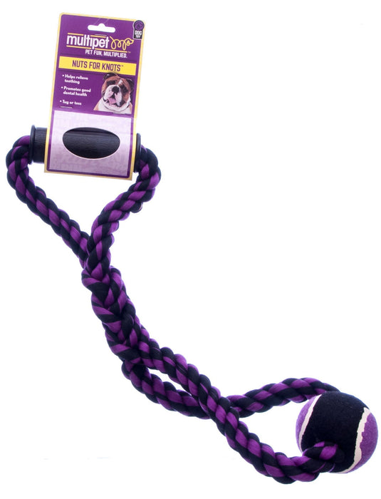 Nuts for Knots Rope Tug with Handle and Tennis Ball, Assorted, 14' - Jeffers - Dog Supplies > Dog Toys