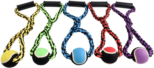 Nuts for Knots Rope Tug with Handle and Tennis Ball, Assorted, 20' - Jeffers - Dog Supplies > Dog Toys