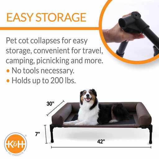 K&H Pet Products Original Bolster Pet Cot Elevated Pet Bed Color Chocolate/Black