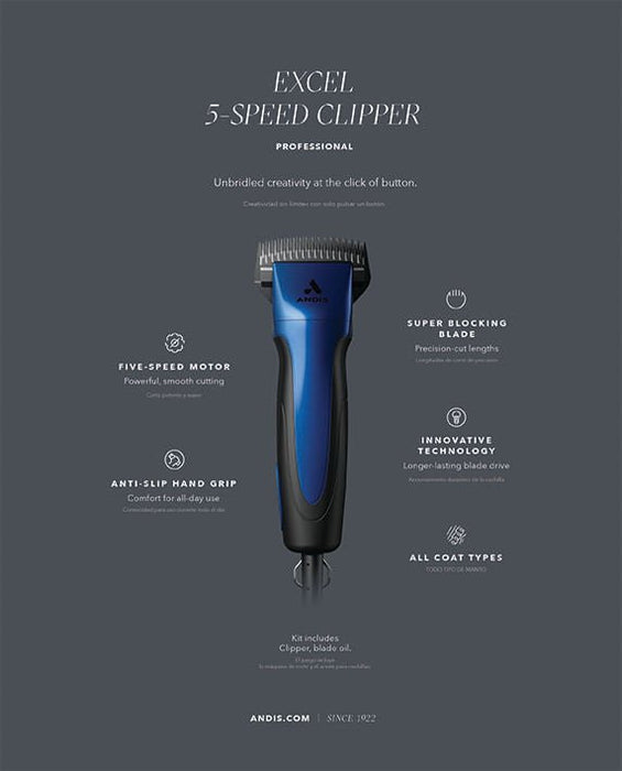 ProClip Excel 5 - Speed Clipper w/ Super Blocking Blade, Indigo Blue - Jeffers - Animal & Pet Supplies > Pet Grooming > Pet Hair Clippers & Trimmers