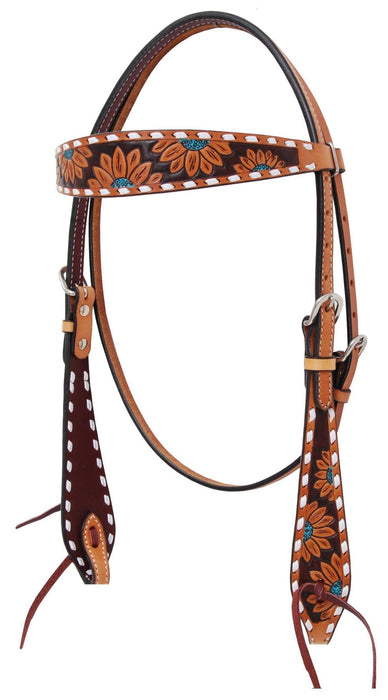 Rafter T Turquoise Sunflower Browband Headstall - Jeffers - Horse Supplies > Horse Tack > Bridles & Headstalls