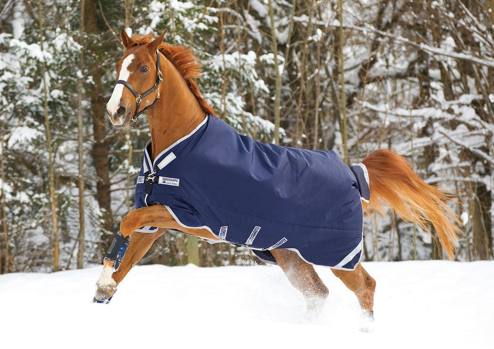 Rambo Original Turnout Blanket with Leg Arches, 200 Gram, Navy/Silver - Jeffers - Horse Supplies > Horse Blankets & Sheets