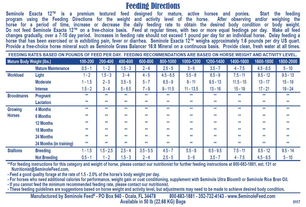 Seminole Exacta 12, 50 lbs - Jeffers - Horse Supplies > Horse Feed