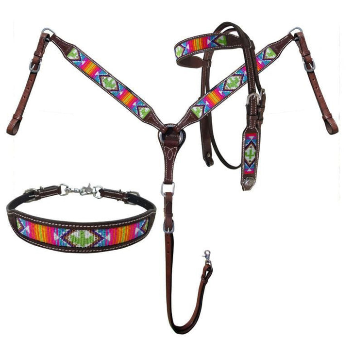 Showman Beaded Southwest & Cactus Tack Set - Jeffers - Horse Supplies > Horse Tack > Tack Sets