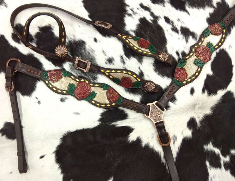 Showman Hand Painted Rose Tack Set - Jeffers - Horse Supplies > Horse Tack > Tack Sets