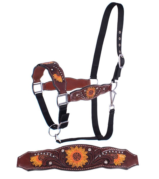 Showman Sunflower & Rhinestone Bronc Halter - Jeffers - Horse Supplies > Horse Tack > Horse Halters