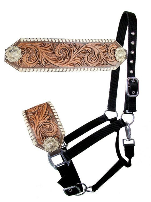 Showman Tooled Bronc Halter, Floral/Brown - Jeffers - Horse Supplies > Horse Tack > Horse Halters