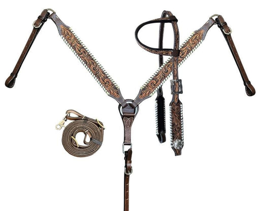 Showman Tooled Tack Set, Full size - Jeffers - Horse Supplies > Horse Tack > Bridles & Headstalls