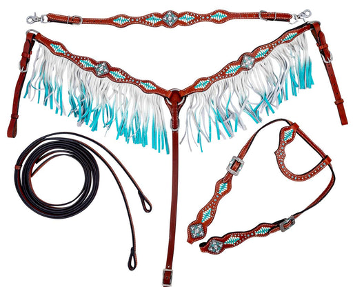 Showman Turquoise & White Leather Laced Tack Set - Jeffers - Horse Supplies > Horse Tack > Tack Sets