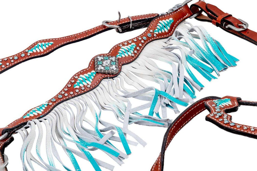 Showman Turquoise & White Leather Laced Tack Set - Jeffers - Horse Supplies > Horse Tack > Tack Sets