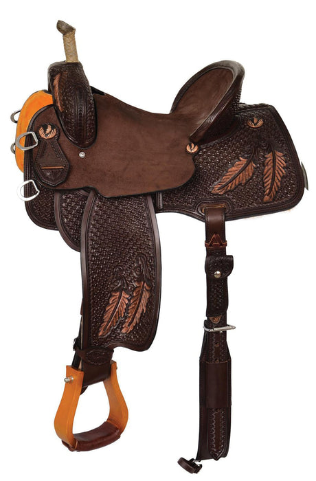 Team Camarillo Fine Feathers Barrel Saddle, Wide Tree, Chocolate - Jeffers - Horse Supplies > Horse Tack > Saddles