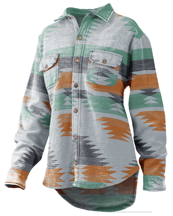 Turnrows Women's Aztec Reversed Fleece Shacket - Jeffers - Women > Women's Clothing > Women's Jackets & Outerwear