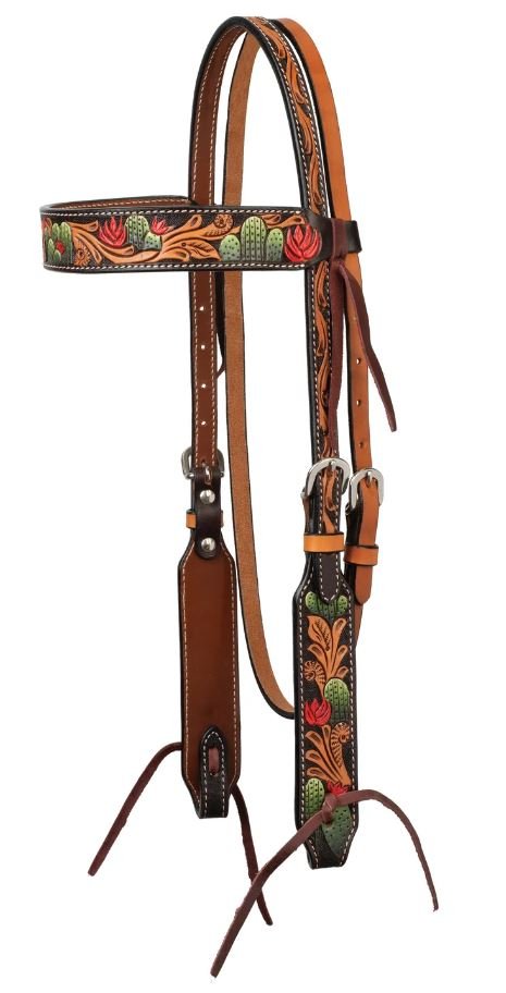 Turquoise Cross Cactus Tooled Browband Headstall - Jeffers - Horse Supplies > Horse Tack > Bridles & Headstalls