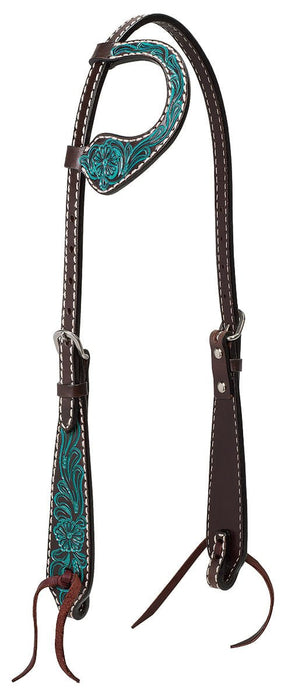 Turquoise Cross Carved Flower Sliding Ear Headstall - Jeffers - Horse Supplies > Horse Tack > Bridles & Headstalls