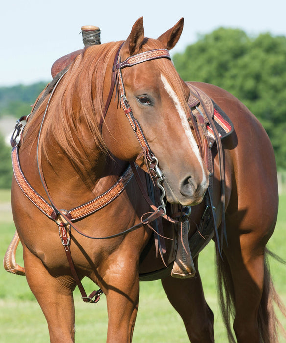 Turquoise Cross Geometric Tooled Browband Headstall - Jeffers - Horse Supplies > Horse Tack > Bridles & Headstalls