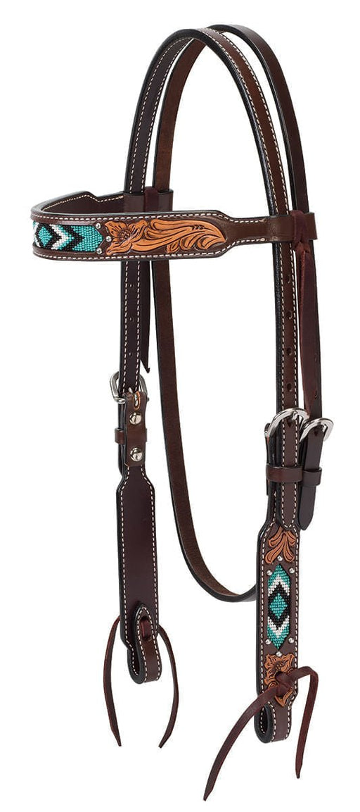 Turquoise Cross Two Toned Browband Headstall - Jeffers - Horse Supplies > Horse Tack > Bridles & Headstalls