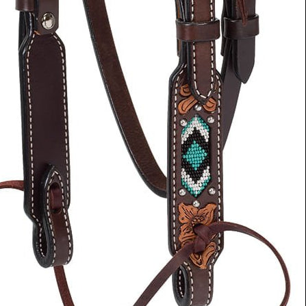 Turquoise Cross Two Toned Pony Browband Headstall - Jeffers - Horse Supplies > Horse Tack > Bridles & Headstalls