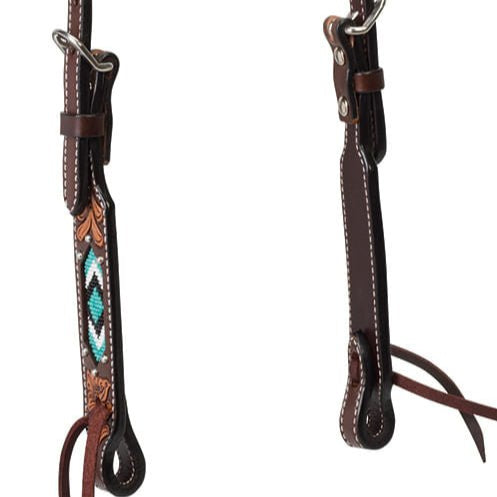 Turquoise Cross Two Toned Sliding Ear Headstall - Jeffers - Horse Supplies > Horse Tack > Bridles & Headstalls