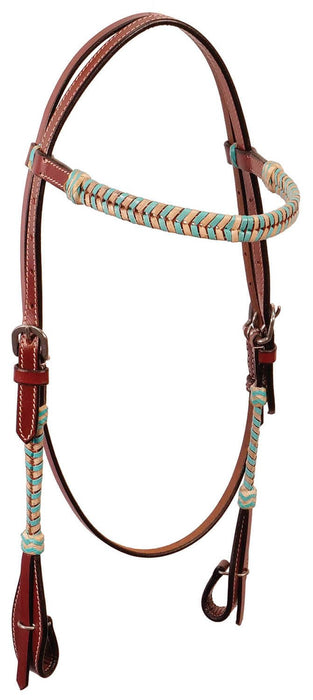 Turquoise Rawhide Laced Browband Headstall - Jeffers - Horse Supplies > Horse Tack > Bridles & Headstalls