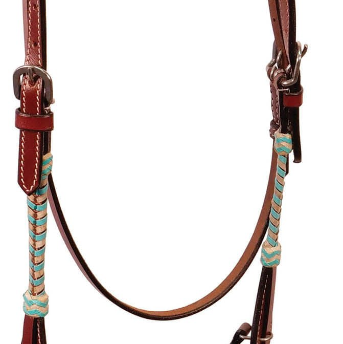 Buffalo Leather Turquoise Rawhide Laced Browband Headstall